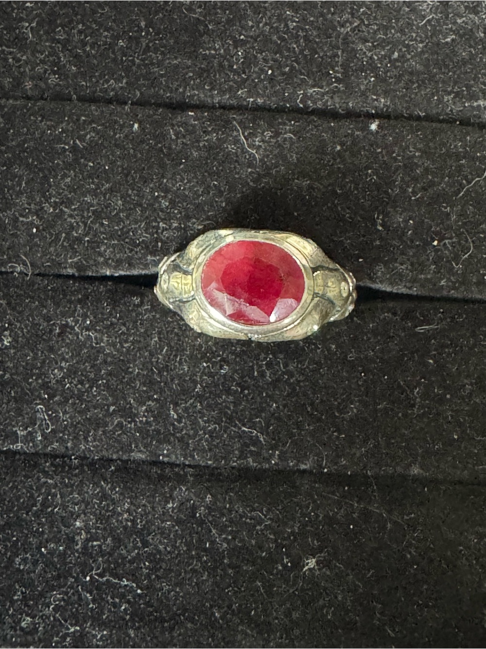 925 Sterling Silver Faceted Red Gemstone Ring